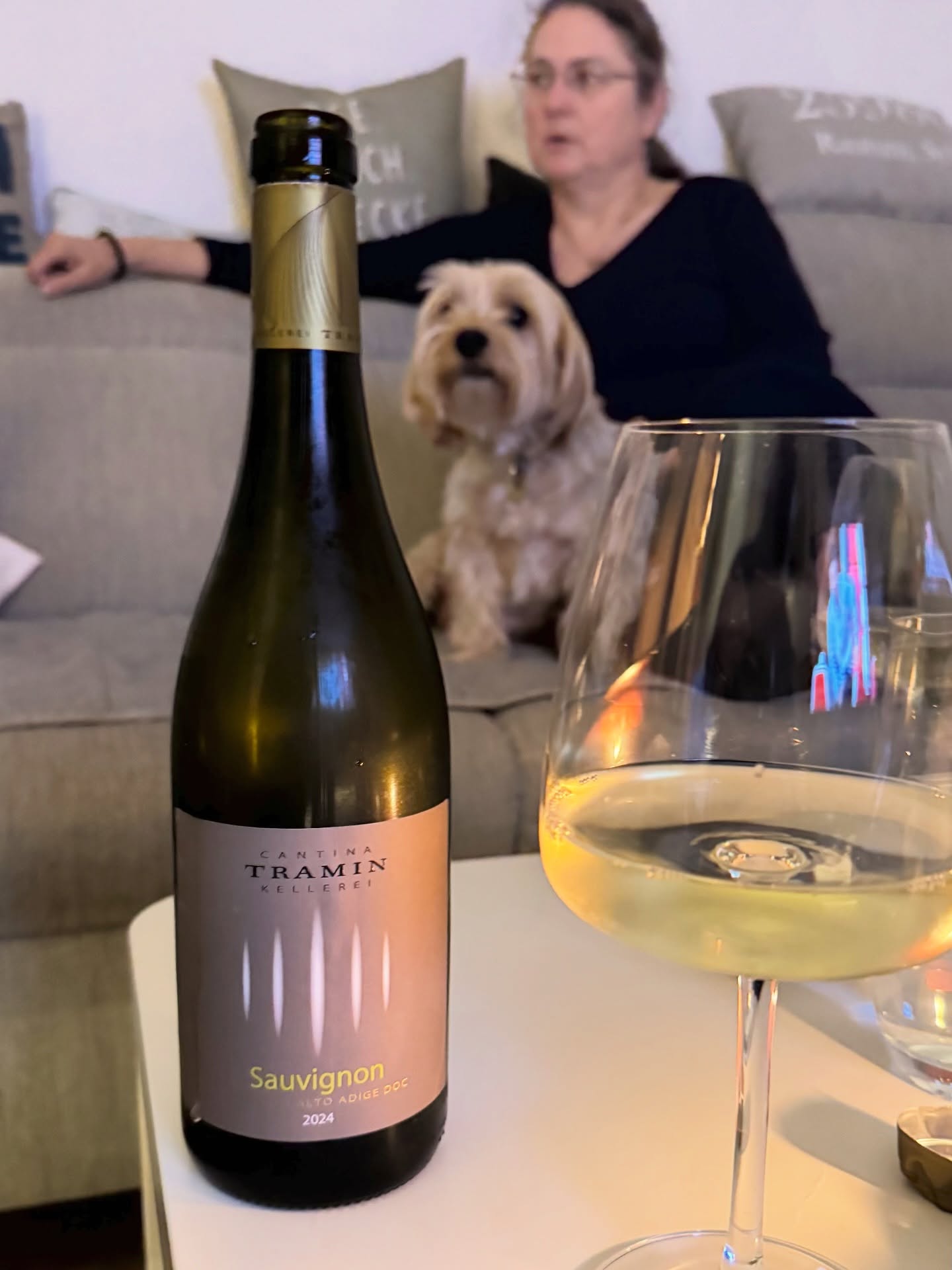 Nein, wir sind nicht auf den Hund gekommen, unsere Freundin Andrea ist mit Hugo & Bommel auf ein oder 2 Gläsern Wein zu Besuch.  Der Wein erinnert uns an unseren tollen Urlaub in Südtirol vor 2 Jahren. Will da unbedingt mal wieder hin, natürlich nicht nur wegen der tollen Landschaft. 😜  #inweinwetrust #wein #freunde #weinliebe #weinblogger #trinktmehrwein